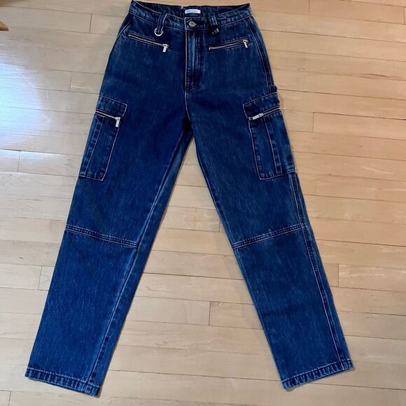 WeWoreWhat Cargo Style Utility Dark Blue Wash Baggy Straight Leg Jeans 25 - Picture 7 of 13